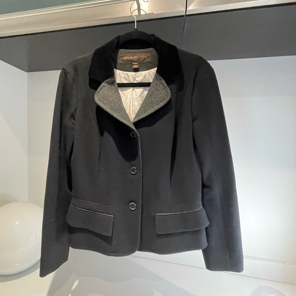 Louis Vuitton black wool velvet corduroy collar peplum blazer jacket 40 Medium